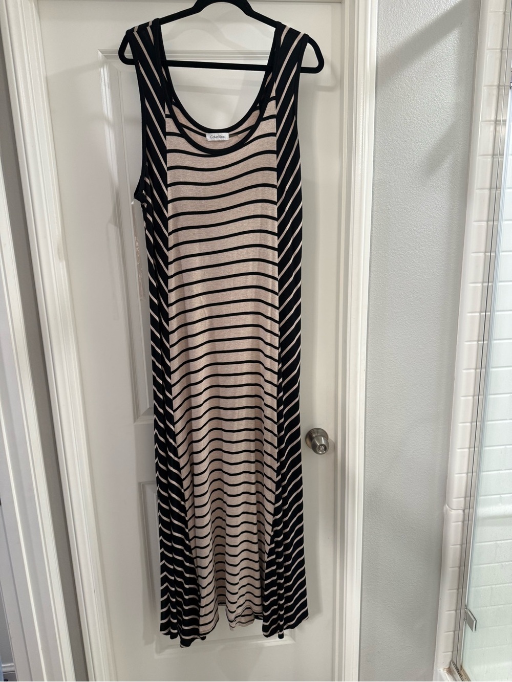 Calvin Klein Black & Cream Striped Sleeveless Maxi Dress